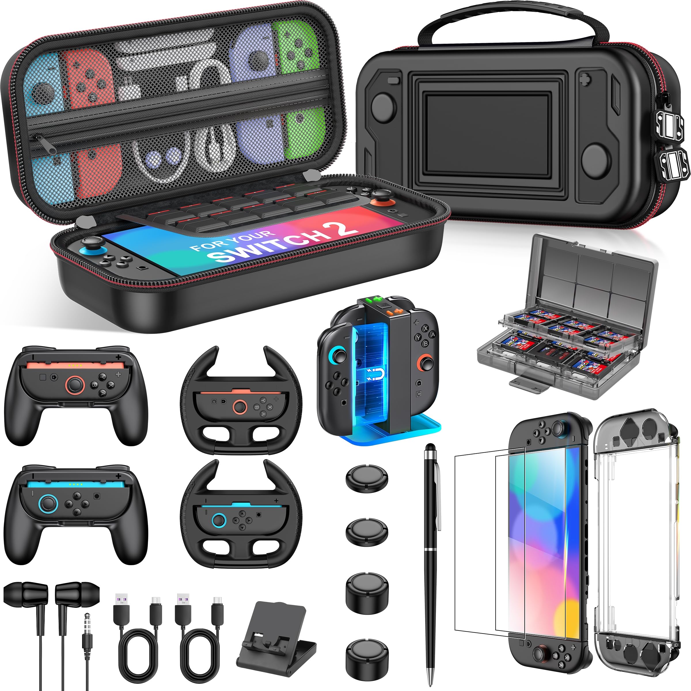 Switch ケース ヘッドホン付き Amazon.com: Spican Switch 2 Accessories Bundle 17-in-1, Switch 2